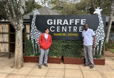 Cathy de Guia with her Epic Horizon Safaris driver at the Giraffe Centre, Nairobi